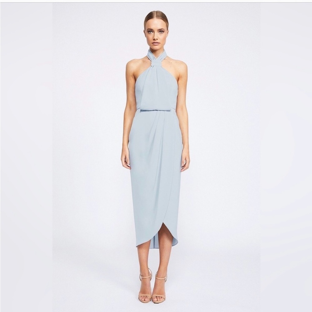 Shona Joy Core Knot Halter Midi Dress In Powder Blue Women's Size 4